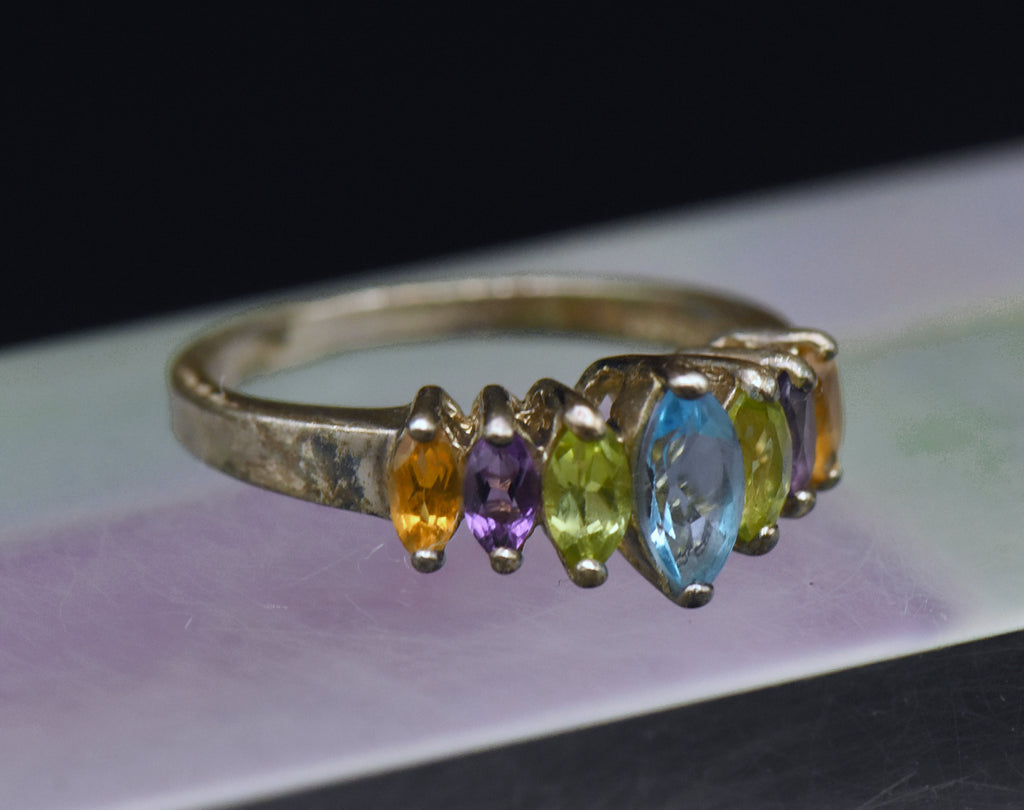Vintage Multi-Gemstone Sterling Silver Ring - Size 9