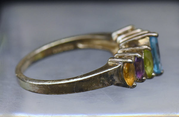 Vintage Multi-Gemstone Sterling Silver Ring - Size 9