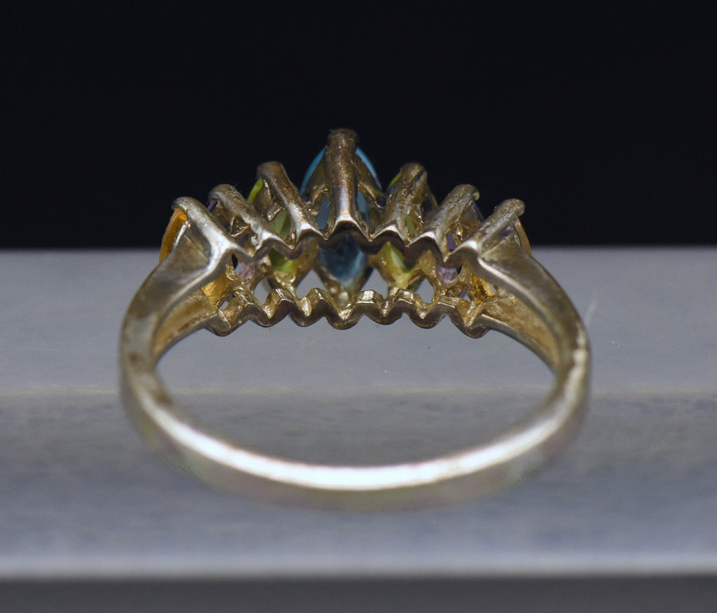 Vintage Multi-Gemstone Sterling Silver Ring - Size 9