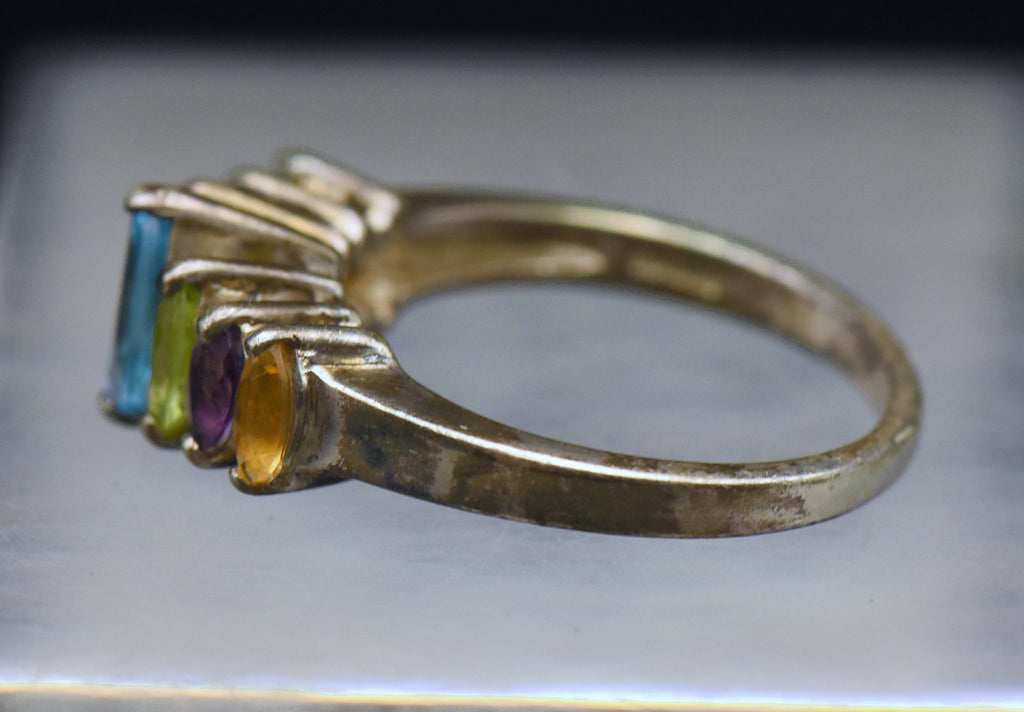 Vintage Multi-Gemstone Sterling Silver Ring - Size 9
