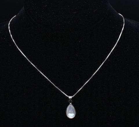 Vintage Sterling Silver Mother of Pearl Pendant on Italian Sterling Silver Chain Necklace - 15.75"
