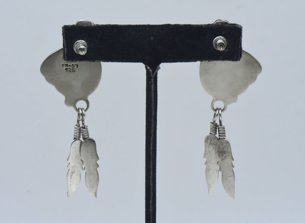 Vintage Handmade Sterling Silver Inlaid Dangle Earrings