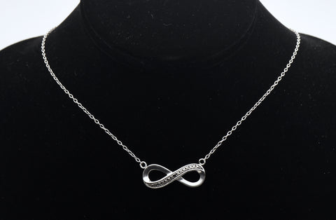 Vintage Black Diamond and Marcasite Sterling Silver Infinity Pendant Chain Necklace - 18.25"