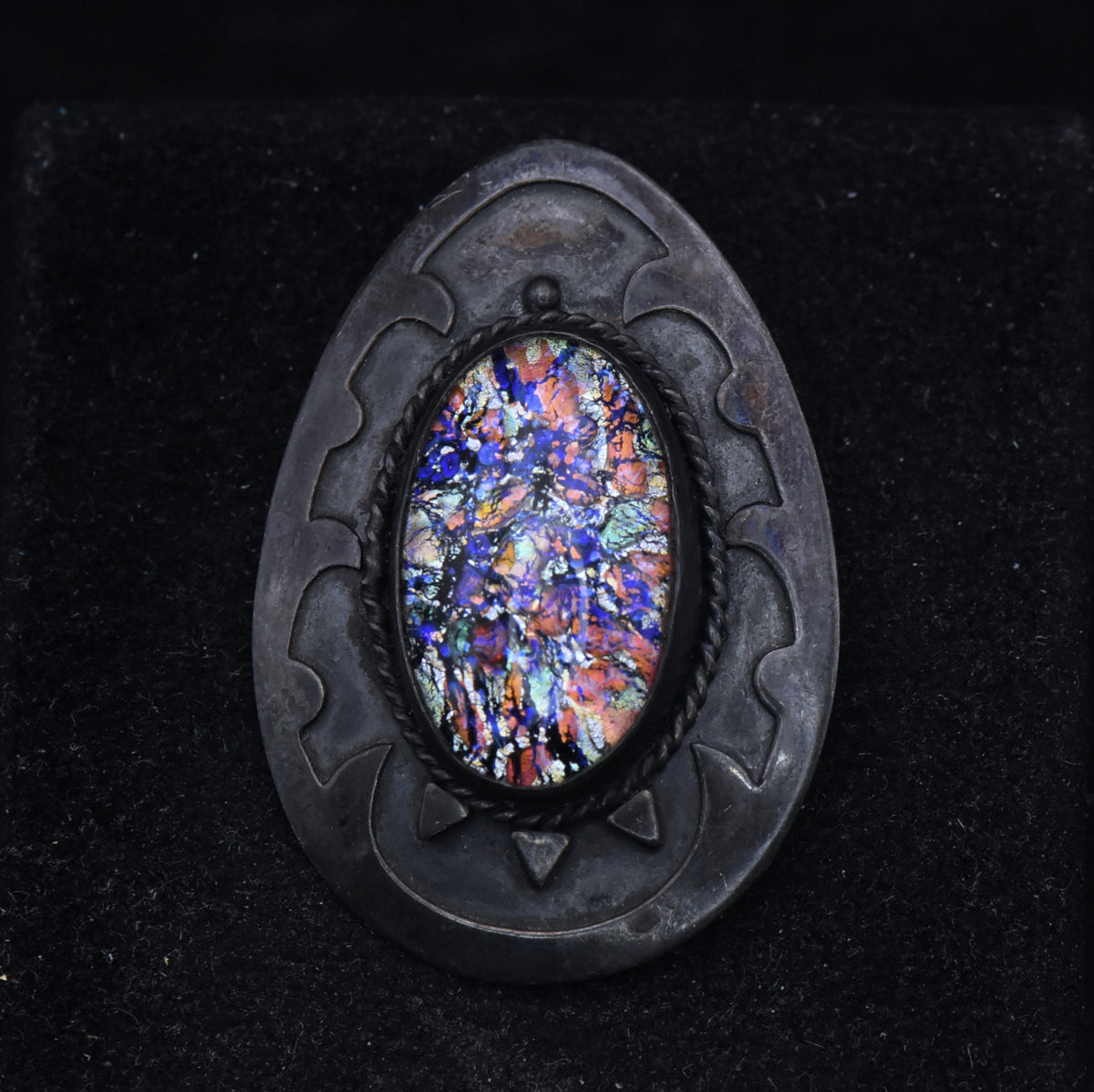 Vintage Handcrafted Sterling Silver and Foil Glass Brooch/Pendant