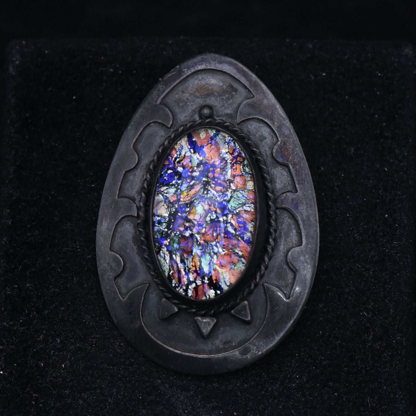 Vintage Handcrafted Sterling Silver and Foil Glass Brooch/Pendant