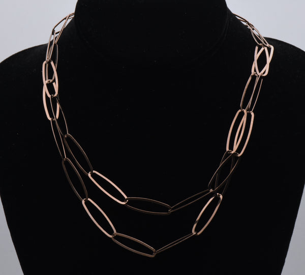 Vintage Copper Tone Sterling Silver Oval Link Chain Necklace - 35.5"