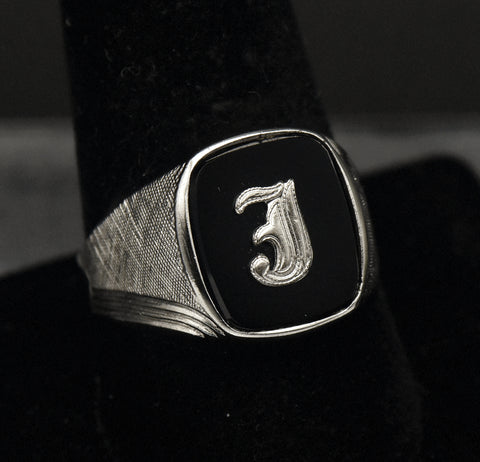 Vargas - Vintage Sterling Silver and Black Onyx "J" Monogram Ring - Size 10