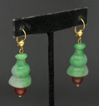 Vintage 14k Gold Carved Jade and Amber Earrings