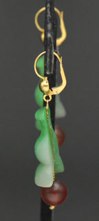 Vintage 14k Gold Carved Jade and Amber Earrings