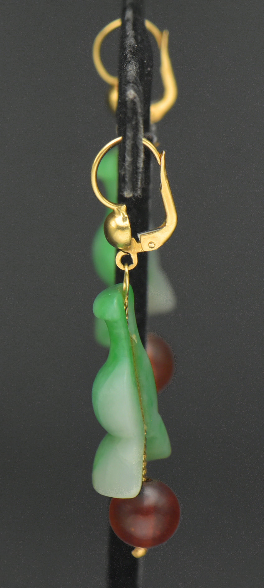 Vintage 14k Gold Carved Jade and Amber Earrings