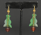 Vintage 14k Gold Carved Jade and Amber Earrings