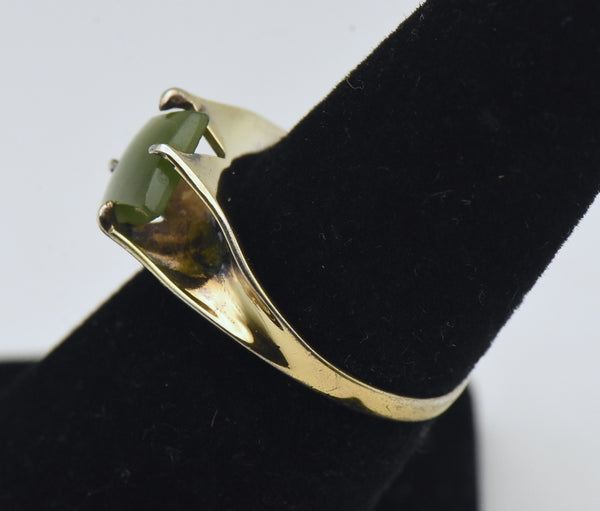 Vintage Gold Plated Sterlign Silver Jade Ring - Size 6.5