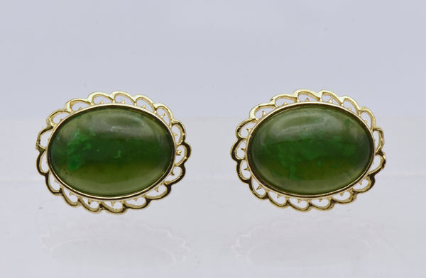 Oval Jade Gold Tone Stud Earrings