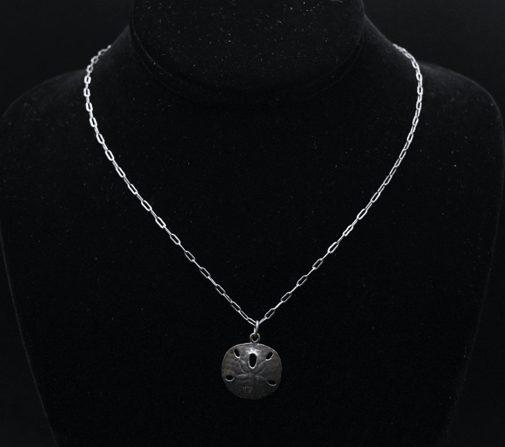 James Avery - Vintage 14K White Gold Sand Dollar Pendant on Sterling Silver Chain Necklace - 17"
