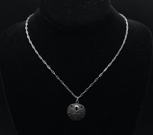 James Avery - Vintage 14K White Gold Sand Dollar Pendant on Sterling Silver Chain Necklace - 17"