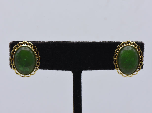 Oval Jade Gold Tone Stud Earrings