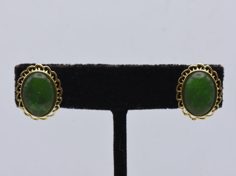 Oval Jade Gold Tone Stud Earrings