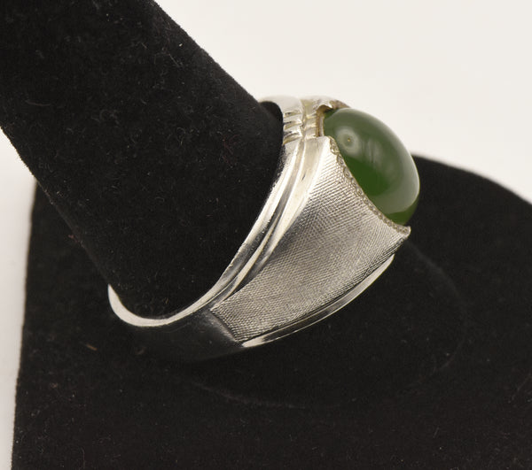 Vintage Jade Sterling Silver Ring - Size 11.25