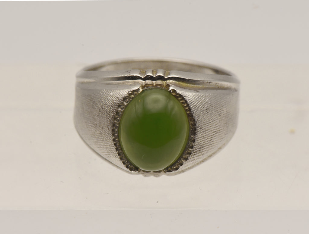 Vintage Jade Sterling Silver Ring - Size 11.25