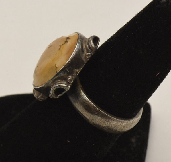 Vintage Handmade Sterling Silver and Jasper Ring - Size 8