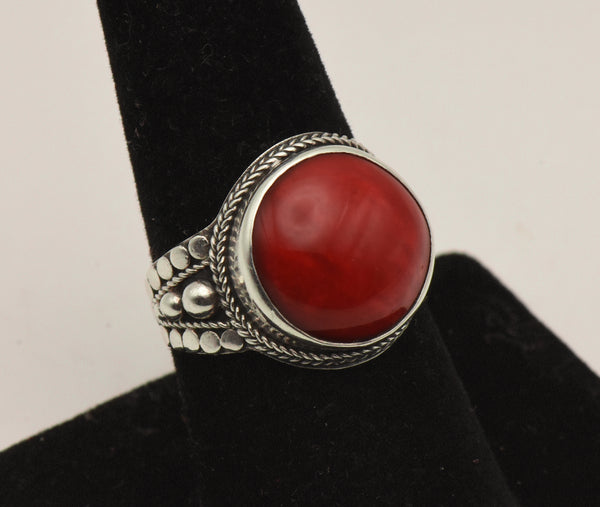 Vintage Dyed Red Jasper Sterling Silver Ring - Size 8