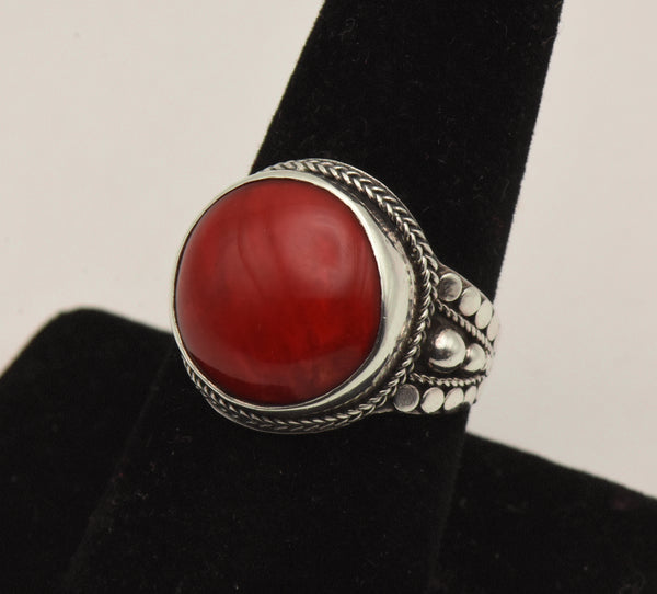 Vintage Dyed Red Jasper Sterling Silver Ring - Size 8