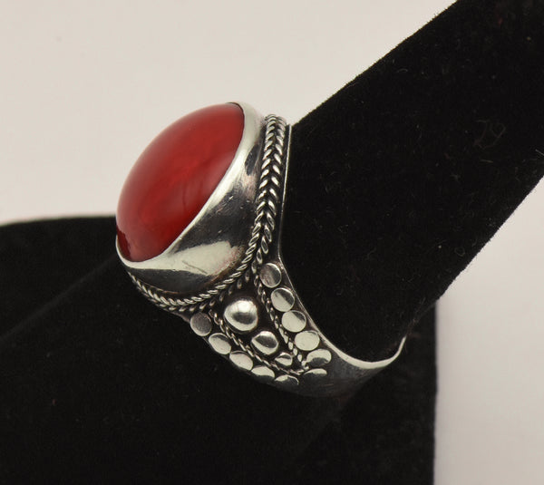 Vintage Dyed Red Jasper Sterling Silver Ring - Size 8