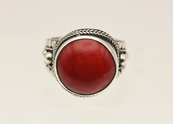 Vintage Dyed Red Jasper Sterling Silver Ring - Size 8