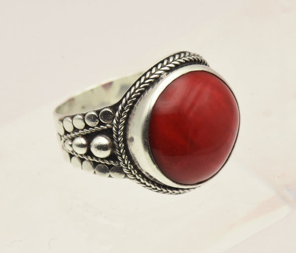 Vintage Dyed Red Jasper Sterling Silver Ring - Size 8