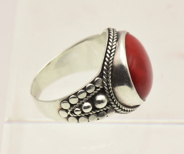 Vintage Dyed Red Jasper Sterling Silver Ring - Size 8