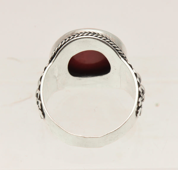 Vintage Dyed Red Jasper Sterling Silver Ring - Size 8