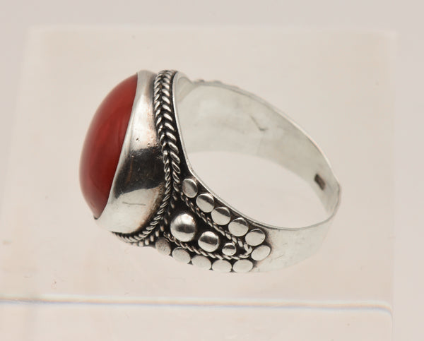 Vintage Dyed Red Jasper Sterling Silver Ring - Size 8