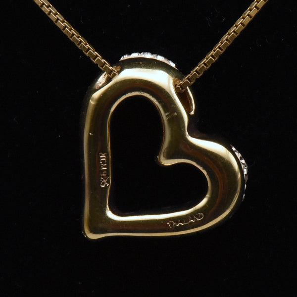 Vintage Vermeil Heart Slide Pendant on Gold Tone Chain Necklace - 20"