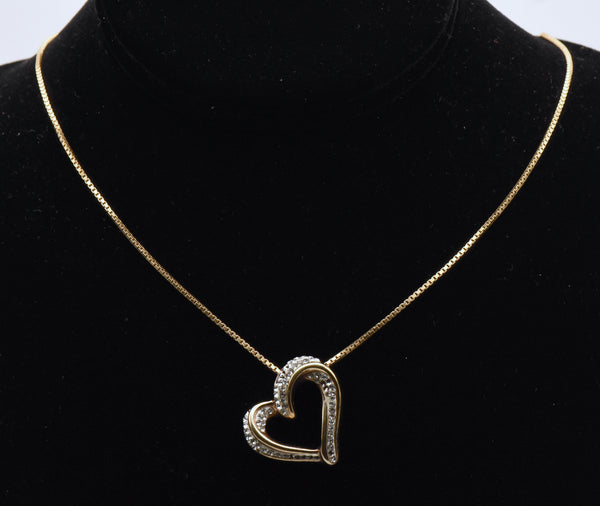Vintage Vermeil Heart Slide Pendant on Gold Tone Chain Necklace - 20"