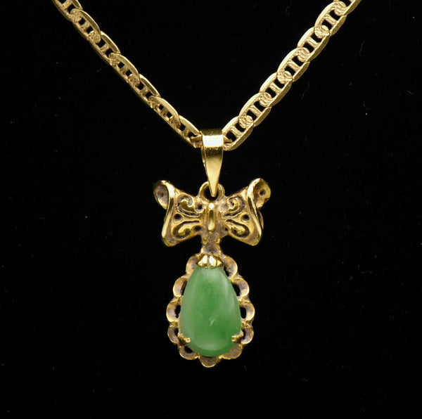 Vintage 18K Gold and Jade Pendant on 14k Gold Chain Necklace - 15.75"