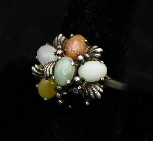 Vintage Multi Color Gems Sterling Silver Ring - Size 9