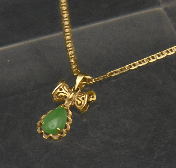 Vintage 18K Gold and Jade Pendant on 14k Gold Chain Necklace - 15.75"