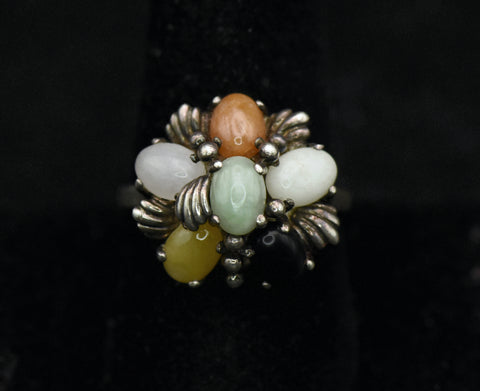 Vintage Multi Color Gems Sterling Silver Ring - Size 9