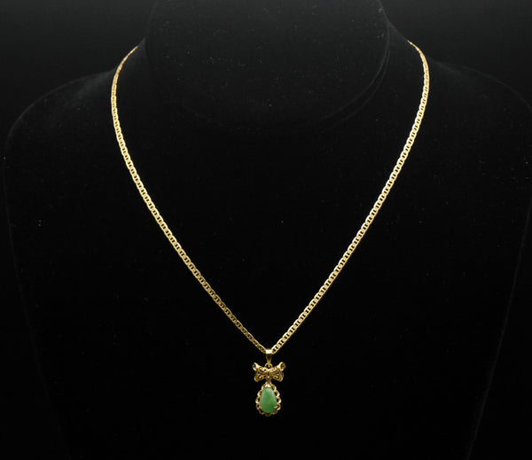 Vintage 18K Gold and Jade Pendant on 14k Gold Chain Necklace - 15.75"