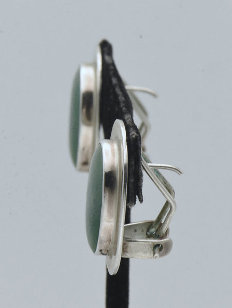 Vintage Handmade Jade Sterling Silver Earrings