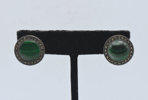 Judith Jack - Vintage Sterling Silver Malachite and Marcasite Earrings