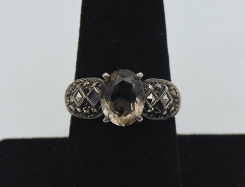 Judith Jack - Vintage Smoky Quartz and Marcasite Sterling Silver Ring - Size 8