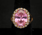 Vintage Jackie Kennedy Gold Plated Sterling Silver Pink Halo Ring - Size 7.25