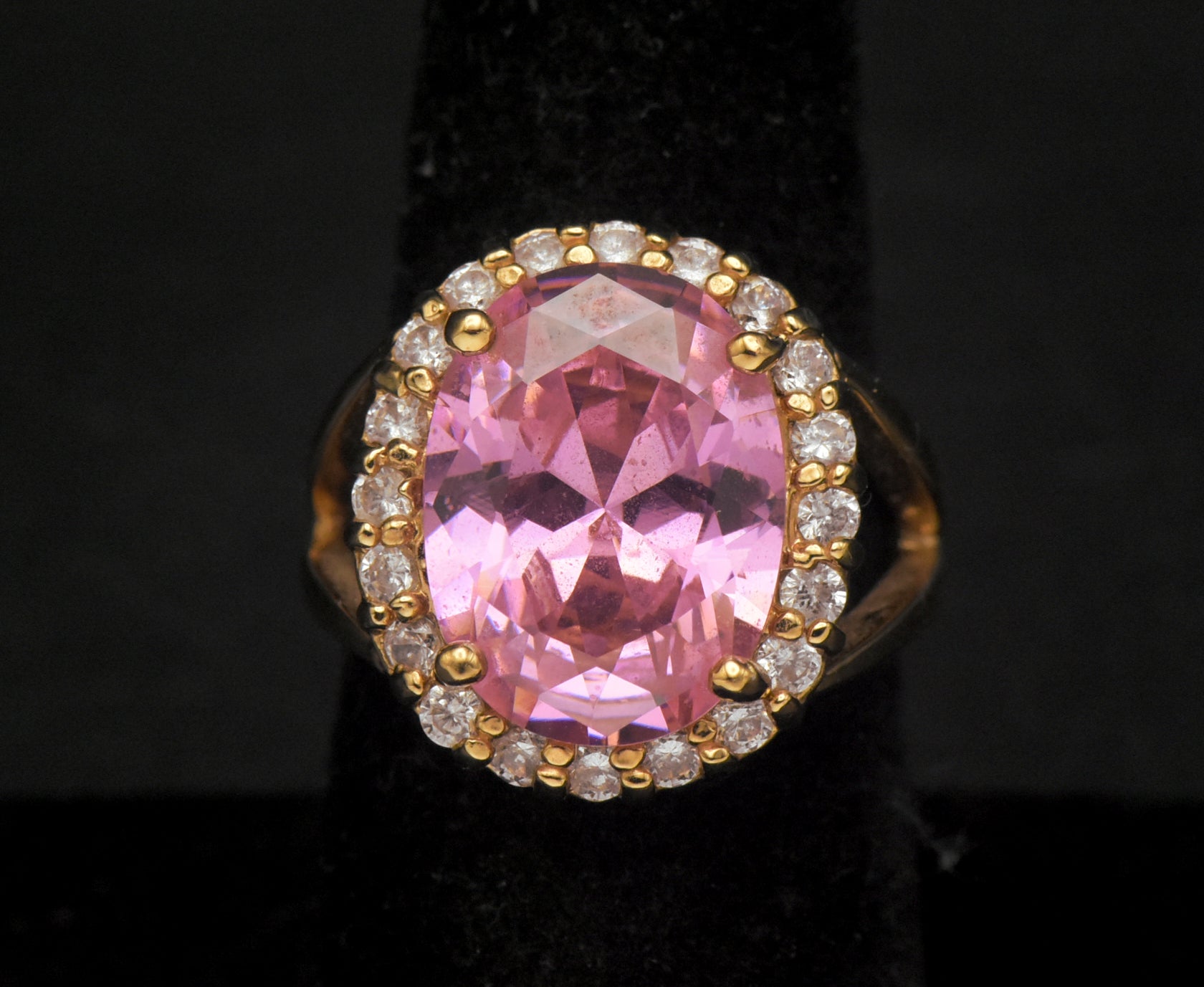 Vintage Jackie Kennedy Gold Plated Sterling Silver Pink Halo Ring - Size 7.25