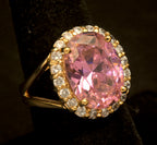 Vintage Jackie Kennedy Gold Plated Sterling Silver Pink Halo Ring - Size 7.25