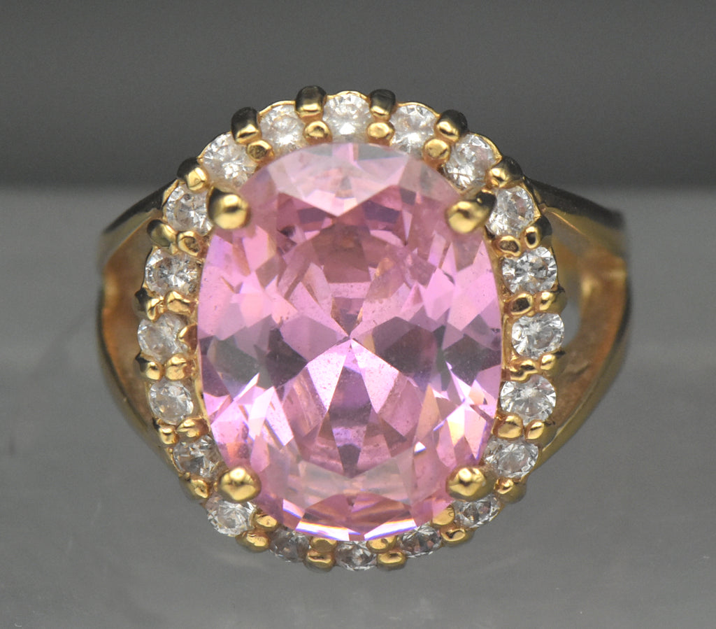 Vintage Jackie Kennedy Gold Plated Sterling Silver Pink Halo Ring - Size 7.25