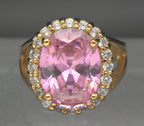 Vintage Jackie Kennedy Gold Plated Sterling Silver Pink Halo Ring - Size 7.25