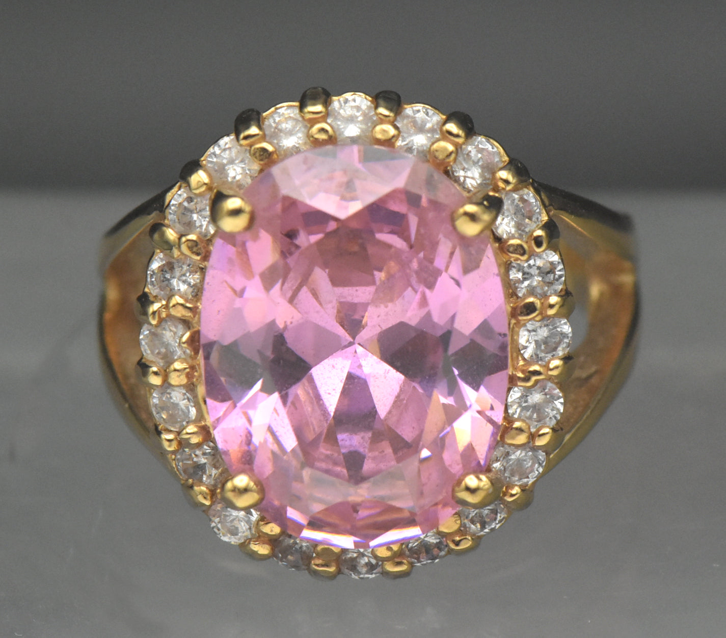 Vintage Jackie Kennedy Gold Plated Sterling Silver Pink Halo Ring - Size 7.25