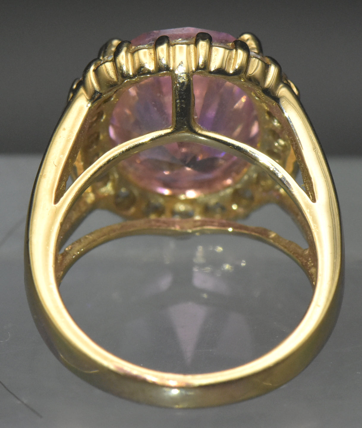 Vintage Jackie Kennedy Gold Plated Sterling Silver Pink Halo Ring - Size 7.25