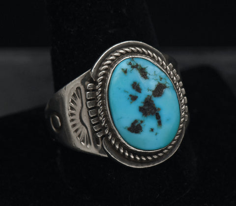 John Nelson - Vintage Handmade Sterling Silver and Turquoise Navajo Ring - Size 11